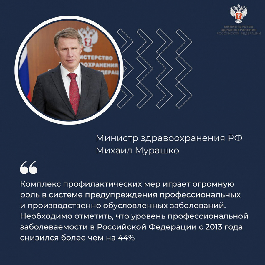 Михаил Мурашко: Уровень профессиональной заболеваемости в Российской Федерации с 2013 года снизился более чем на 44%
